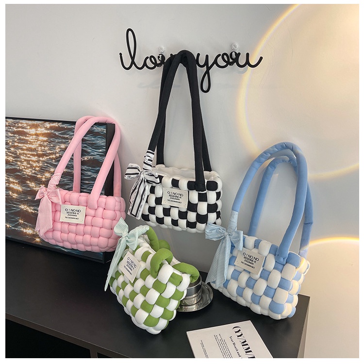 Túi kẹp nách EBI HANDMADE tự đan mẫu kẻ caro len Chunky bông mềm mịn phong cách Hàn Quốc làm tặng người thương - ES34