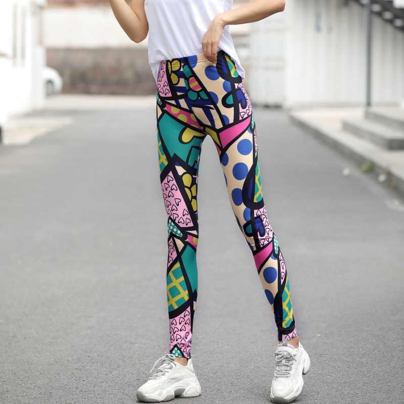 Quần Legging Lưng Cao Co Giãn In Họa Tiết Hình Học Thời Trang Xuân Thu Cho Nữ