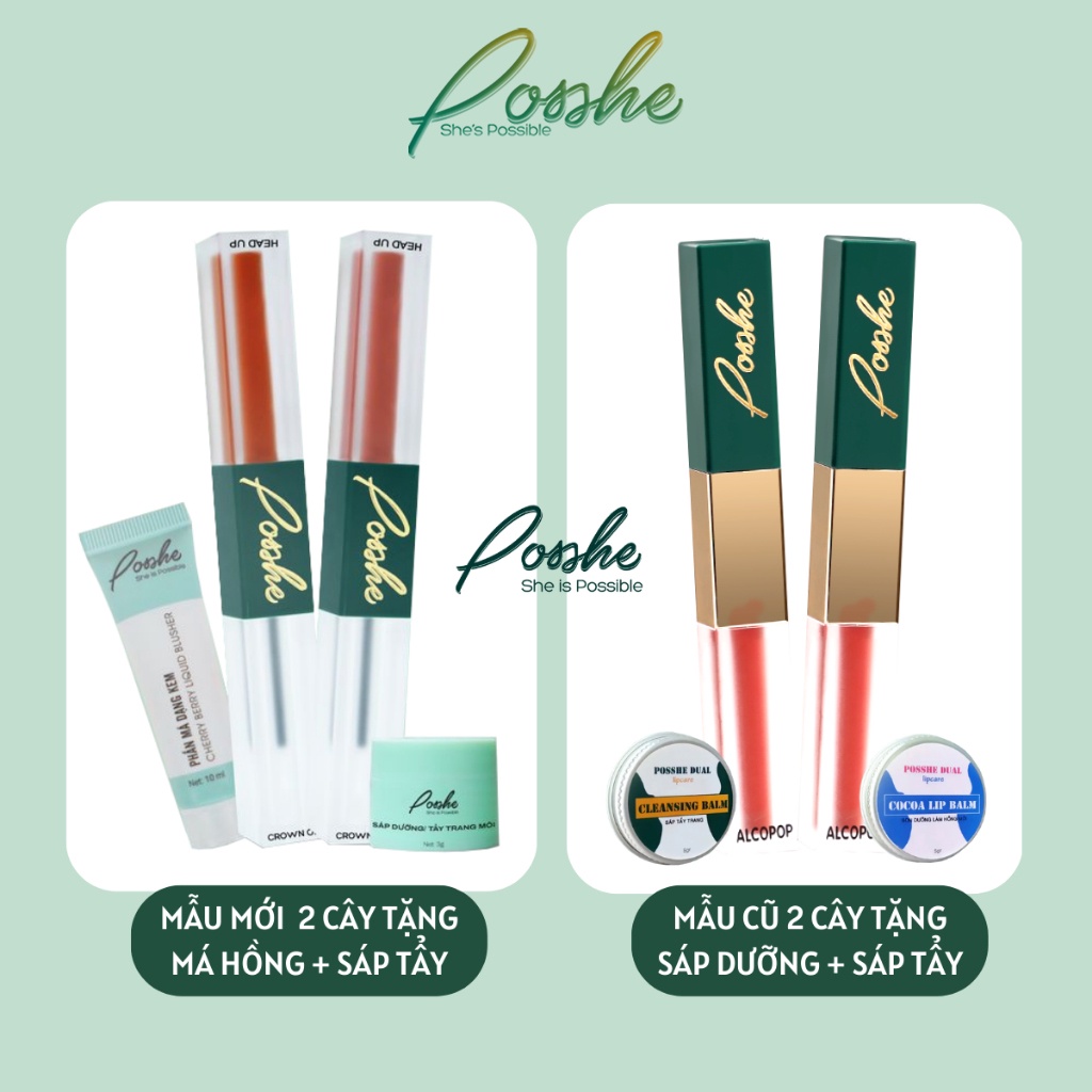 Son kem POSSHE 2 Đầu  Siêu Lì Không Trôi - Mua 2 Cây Tặng Combo Son Dưỡng + Sáp Tẩy Trang, Acsosmetics 20g | BigBuy360 - bigbuy360.vn