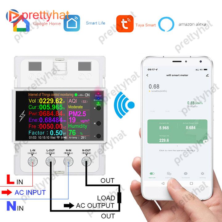 Tuya Công Tắc Thông Minh Đường Ray Din Wifi/Bluetooth At4pw 100a Máy Đo Hệ Số Tần Số Kwh Năng Lượng Kỹ Thuật Số Ac 220V 110V Điều Khiển Từ Xa Prettyhat