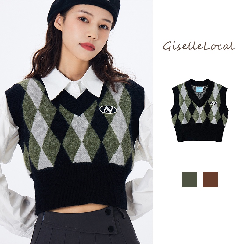 Áo Vest Dệt Kim Không Tay Cổ Chữ V Phong Cách Retro Hàn Quốc Cho Nữ