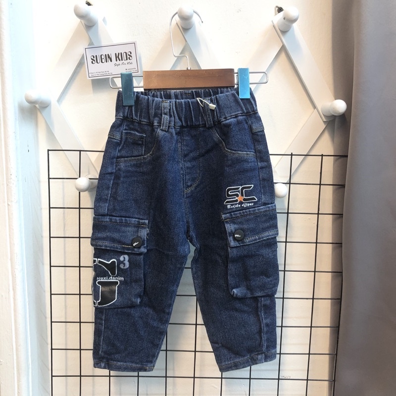 Quần jeans trẻ em SBQB008 sz 10-18kg quần bò cho bé trai / bé gái rách vá bo gấu  SUBIN KIDS