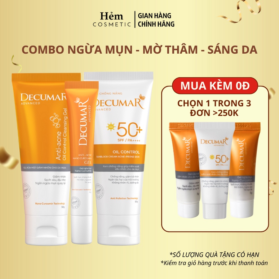 Combo 3 sản phẩm ngừa mụn toàn diện Decumar Advanced (Gel rửa mặtGel ...