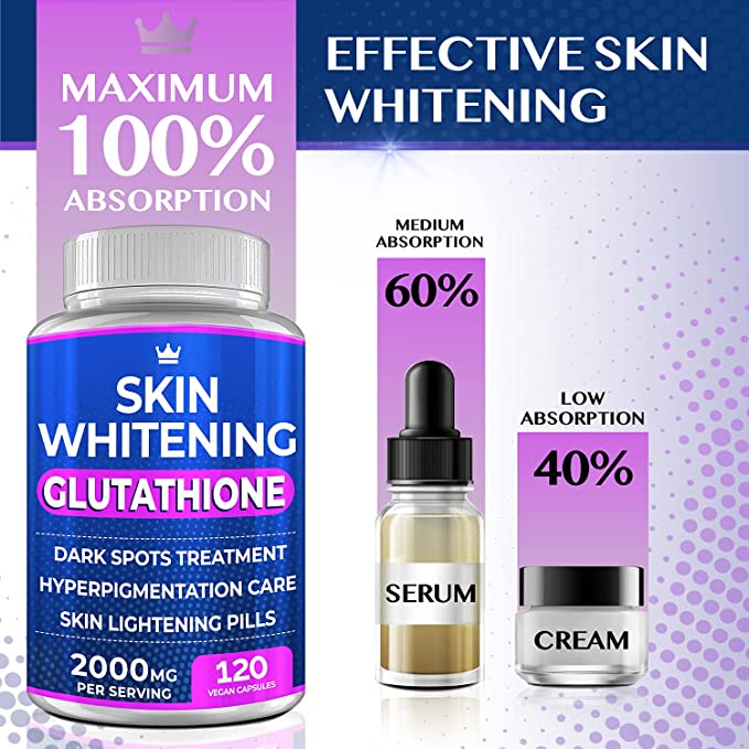 Skin Whitening Glutathione 2000mg - Viên uống làm sáng da, giảm thâm nám, chống lão hóa hiệu quả 120 viên