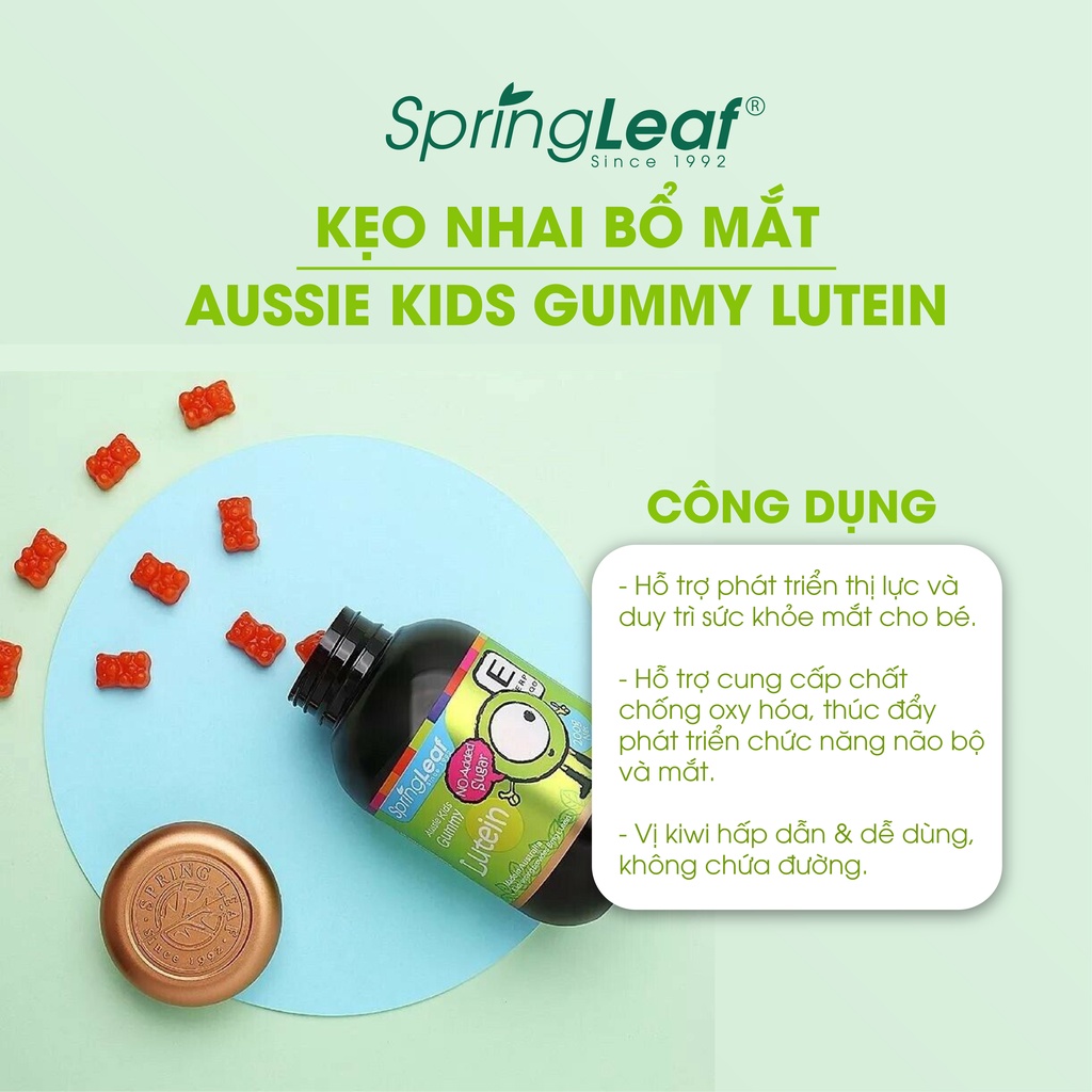 Viên nhai Aussie Lutein Kids Gummy Spring Leaf bổ mắt và dưỡng chất cho bé 80 viên của Úc