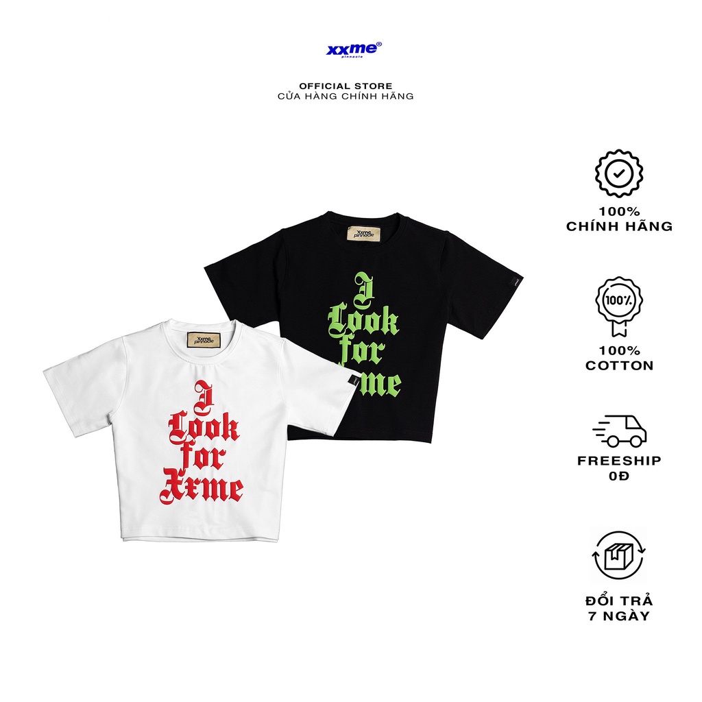 Áo Croptop Form Baby ILFXX Cổ Tròn XXME - Trắng/Đen