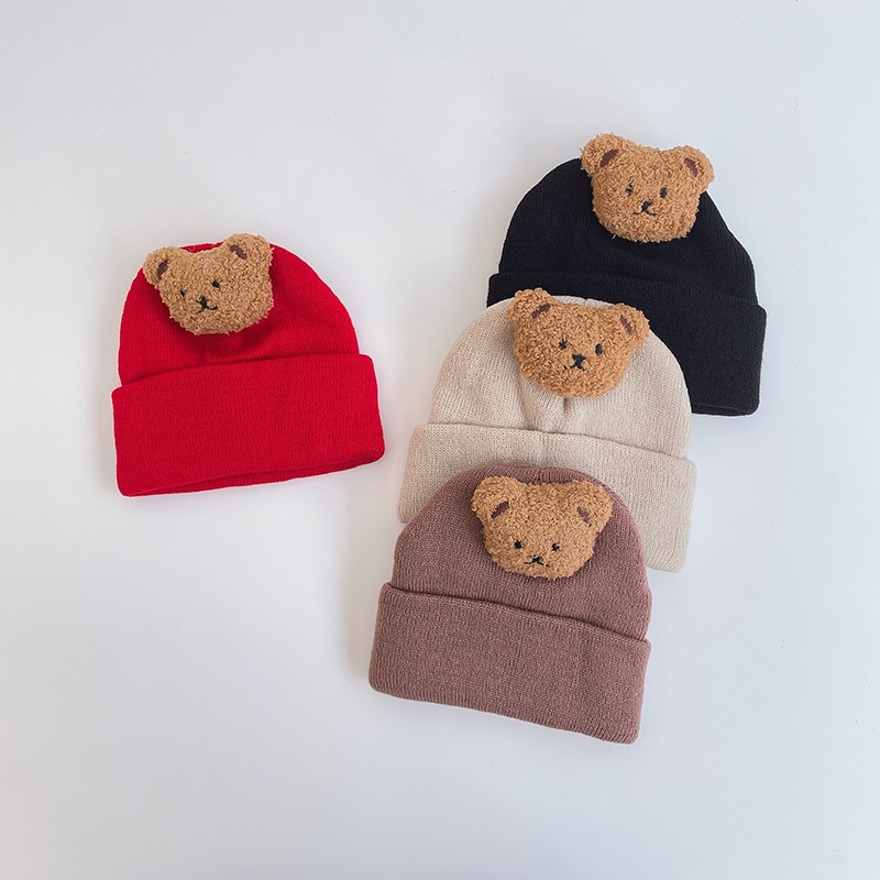 Mũ Len Co Giãn Hình Gấu Hoạt Hình Cho Bé