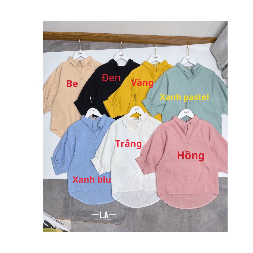 ÁO SƠ MI NỮ, ÁO CỘC TAY LỠ, KHUY LIỀN TRANG TRÍ KIỂU CHUI ĐẦU, CHẤT VẢI ĐŨI XƯỚC MỀM MÁT HÀNG THIẾT KẾ VNSX