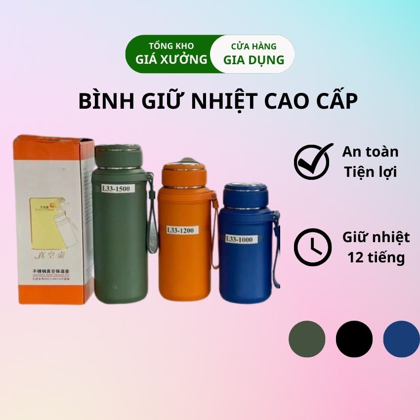 Bình giữ nhiệt cao cấp mẫu mã mới nhất L33 3 màu dung tích 1500ml, 1200ml, 100ml