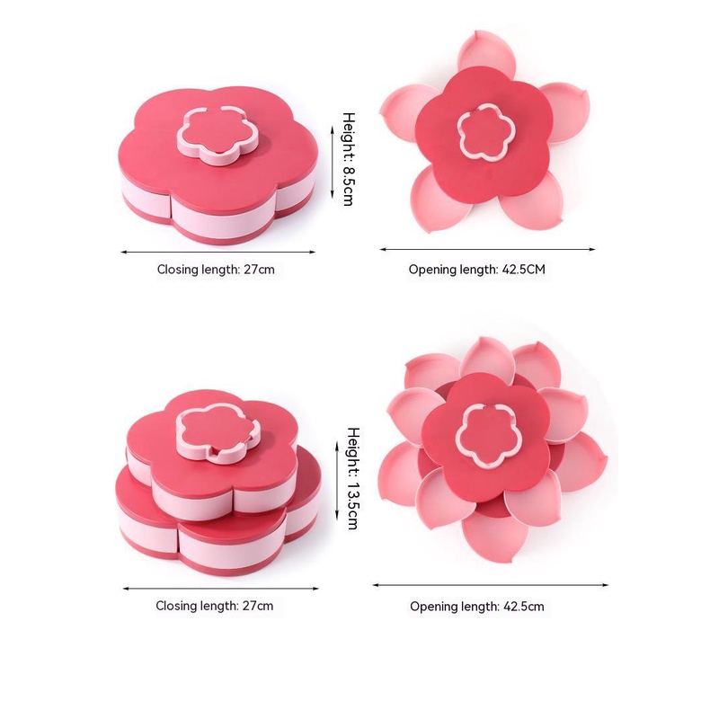 Hộp Đựng Bánh Kẹo Trái Cây Hai Tầng Xoay Hình Cánh Hoa Phong Cách Mới Đa Năng