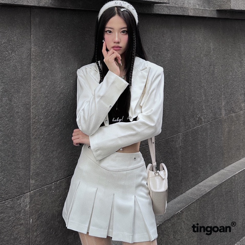 TINGOAN® - Chân váy trắng cạp thường vạt xếp ly SAD MOOD SKIRT/WH