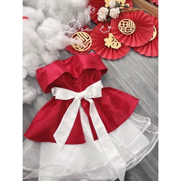 SET ÁO NHUNG CÚP NGỰC BUỘC NƠ KÈM CHÂN VÁY PHỒNG