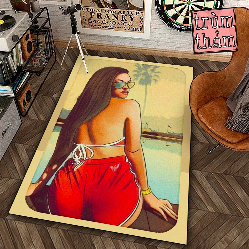 Thảm Trang Trí Họa tiết cô gái bikini đỏ hoàng hôn quyến rũ Decor Góc Học Tập Làm Việc Phòng Ngủ Phòng Khách Văn Phòng