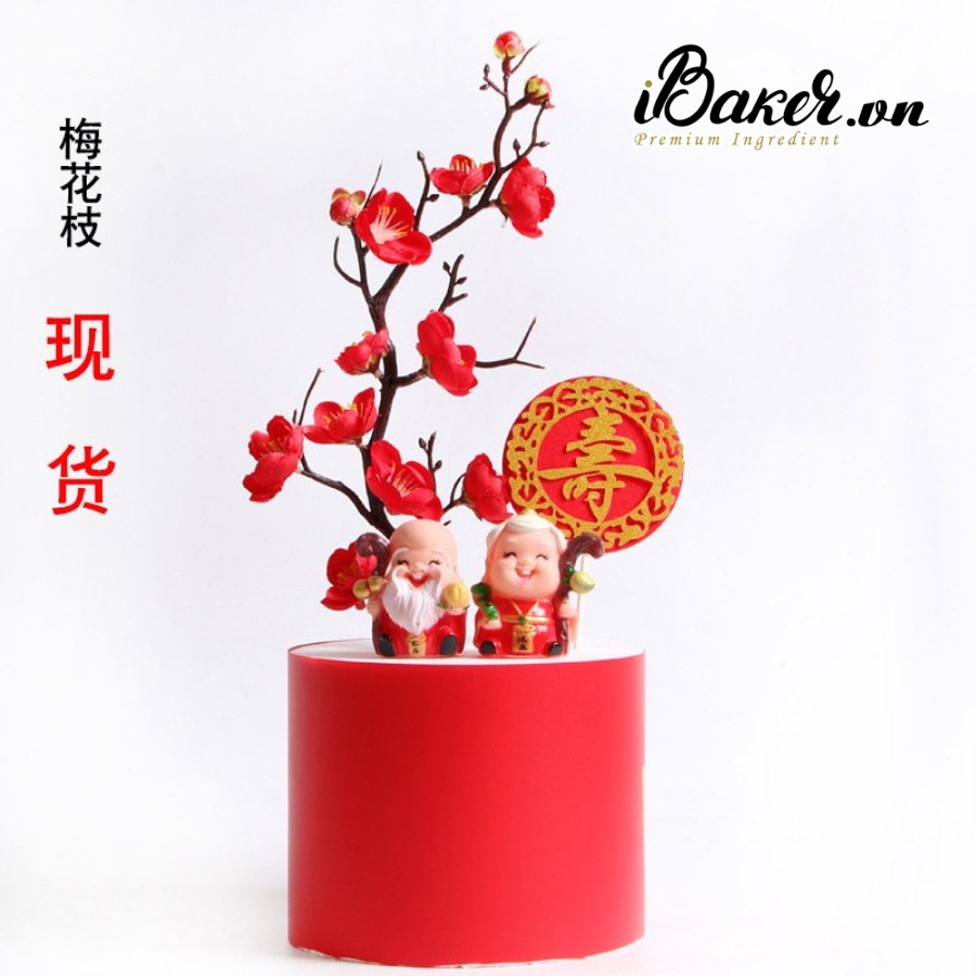 Cành đào nhựa, phụ kiện trang trí bánh kem ngày tết