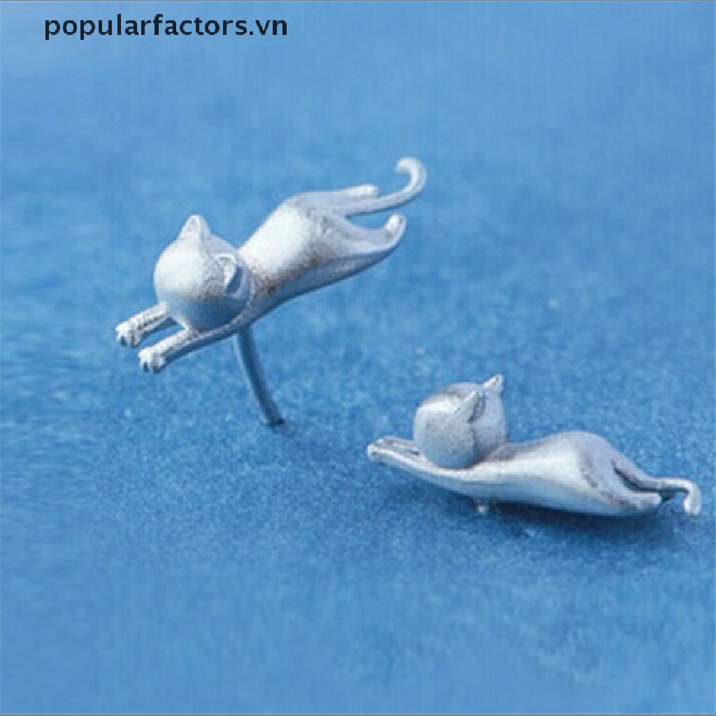 [Phổ Biến] Bông Tai Đinh Tán Mạ Bạc Hình Mèo Nhỏ Tinh Tế Thời Trang [VN]