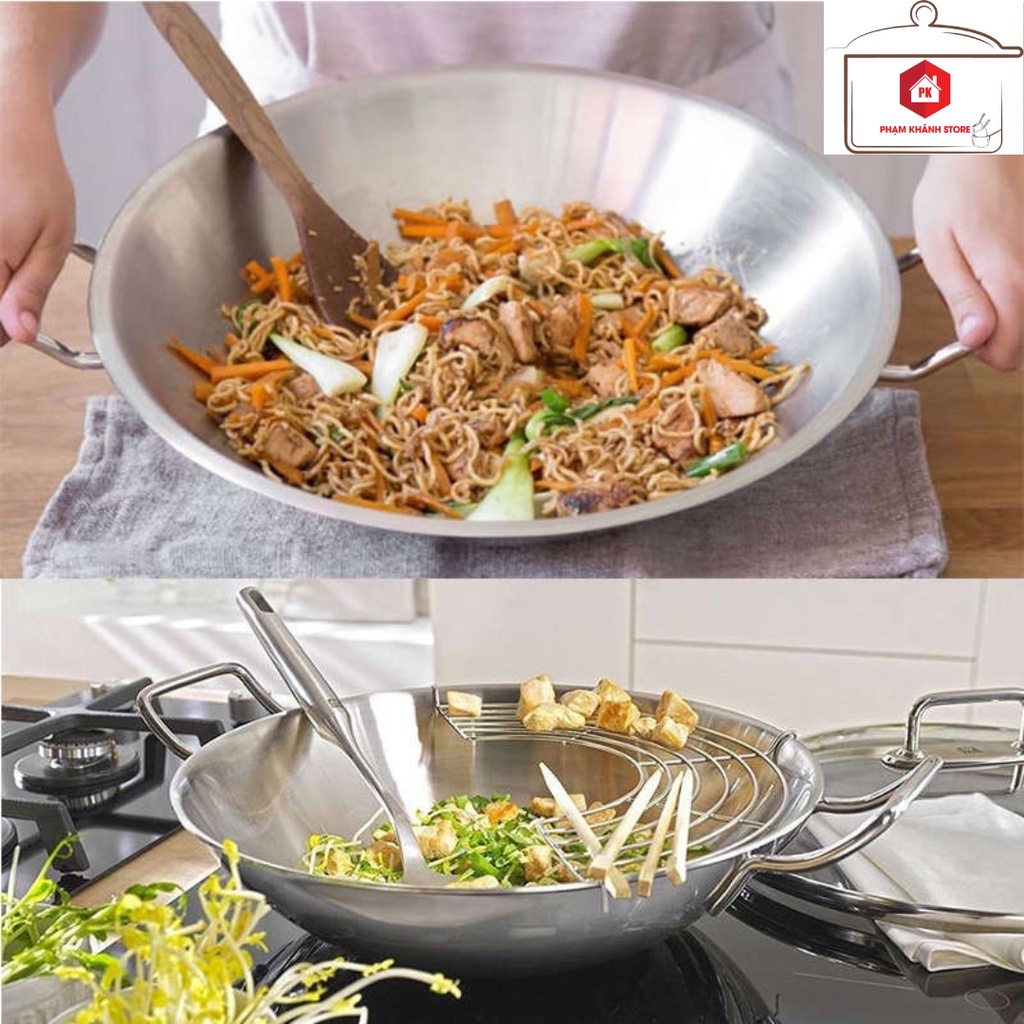 Chào Xào Inox 304 Thân Đúc Đáy Liền Fivestar Plus 36cm, Bảo Hành 5 Năm