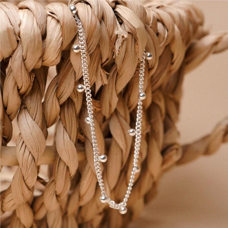 Lắc chân nữ vòng chân nữ bạc s925 dây xích dày và những charm tròn tua rua phong cách Hàn Quốc Cá jewelry LC47