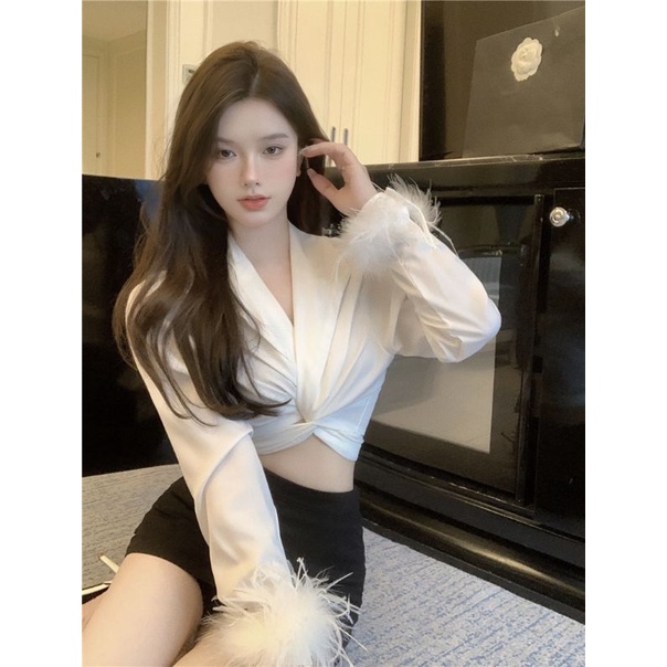 Order 6-14 ngày áo sơmi tay lông croptop