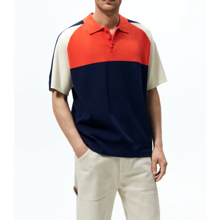 Áo polo Zara authentic KNIT COLOUR BLOCK size M
