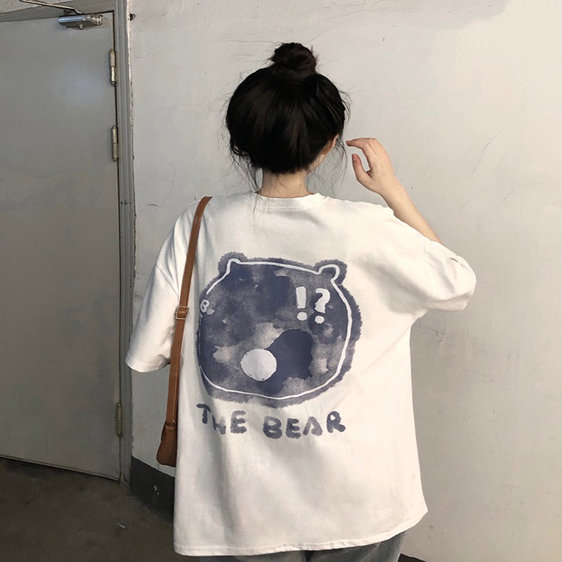 Áo Thun Tay Ngắn Dáng Rộng In Hình Gấu Kiểu Hàn Quốc Dễ Thương Cho Học Sinh