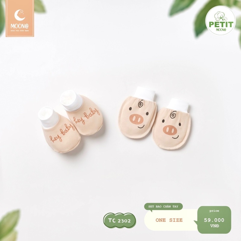 Moon - Mũ và bao tay chân cho bé sơ sinh Hãng MOON Chất Petit Mềm Mịn
