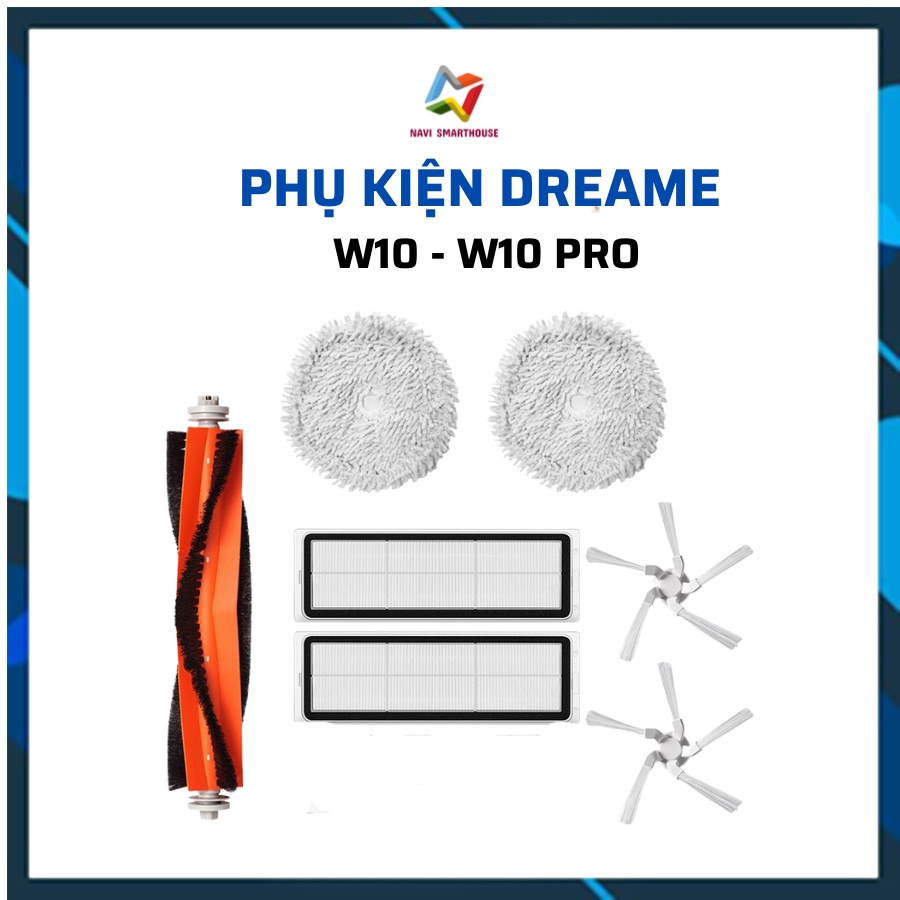 Phụ kiện khăn lau, chổi cạnh, chổi chính, chổi giữa, lọc bụi Robot hút bụi lau nhà Dreame W10, W10 Pro_SmartHouse