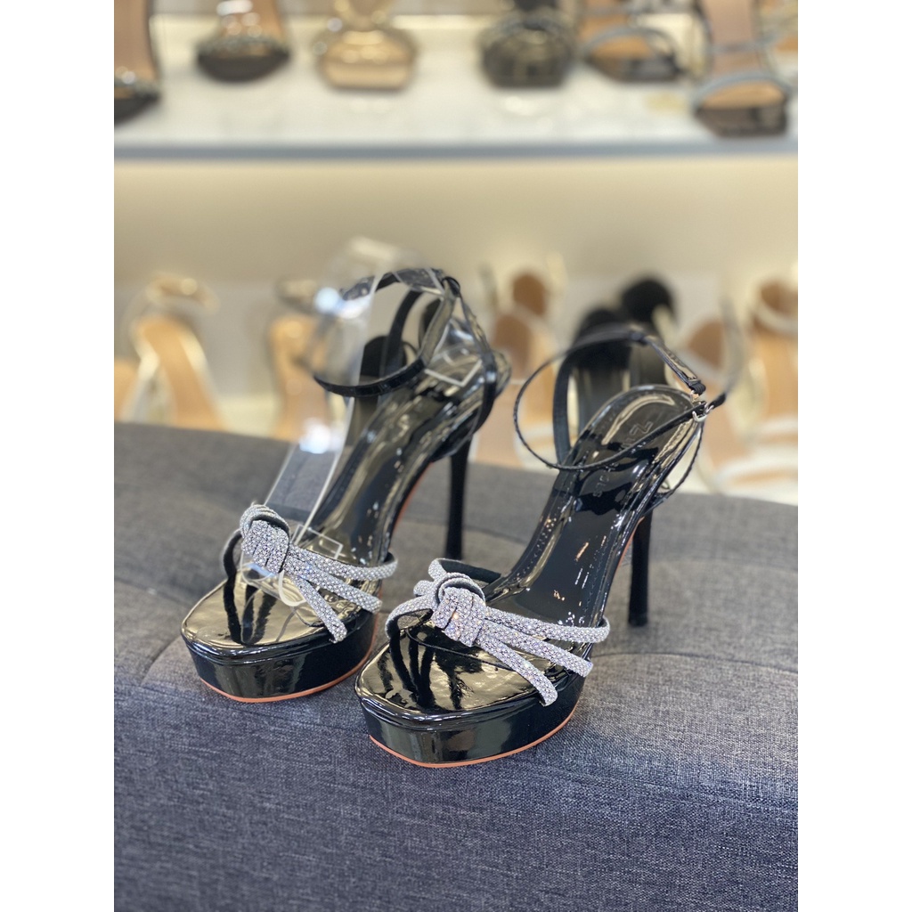 Giày đúp cao gót nữ gót nhọn 12p quai ngang đính đá, hoa hậu đúp cao gót quai đính đá thắt nơ kiểu mới HD33