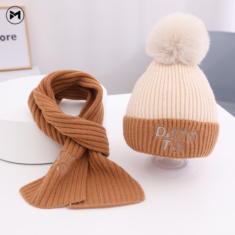 Set Nón Len Và Khăn Choàng Cổ Dày Dặn Thời Trang Mới Năm 2022 Cho Bé Trai Và Bé Gái Từ 2-8 Tuổi