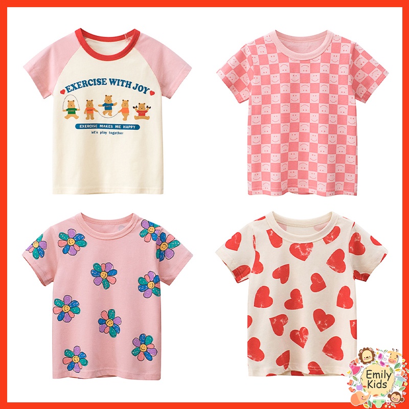 Áo Thun Ngắn Tay In Hình Gấu Hoạt Hình Dễ Thương Cho Bé 2-8 Tuổi