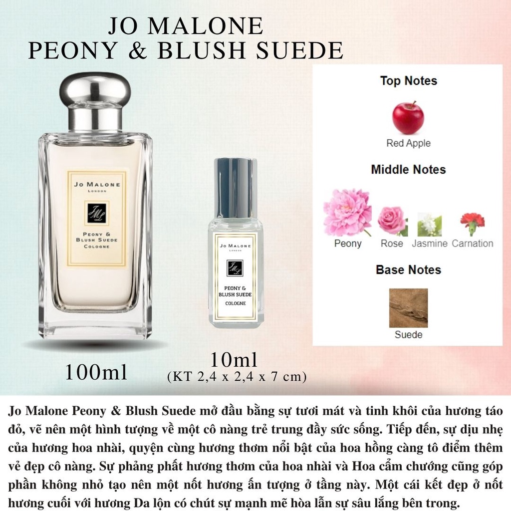 Nước hoa Niche Jo Malone Peony Blush Suede hương hoa mẫu đơn nhẹ nhàng nữ tính