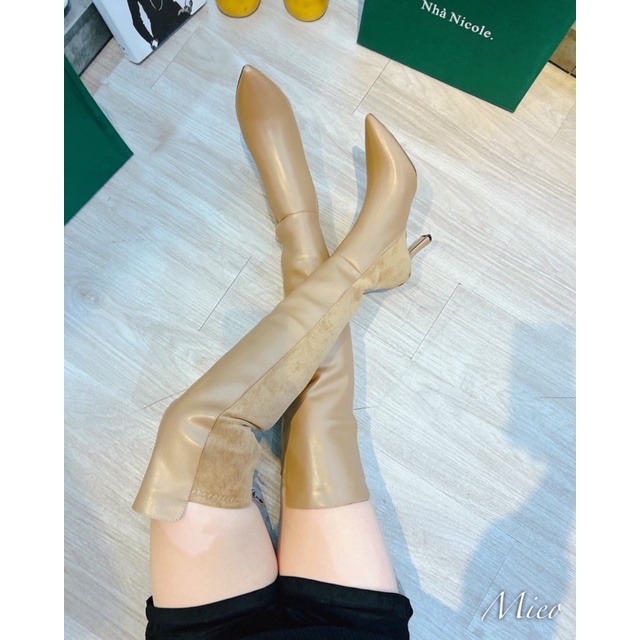 Boot đùi cao gót da pha nỉ nhung lót lông cao cấp 7p fullbox