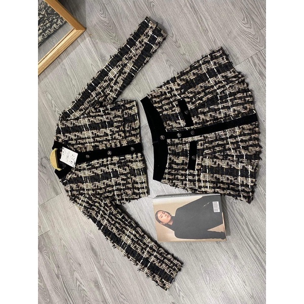 Set dạ đen phối nhung sang chảnh