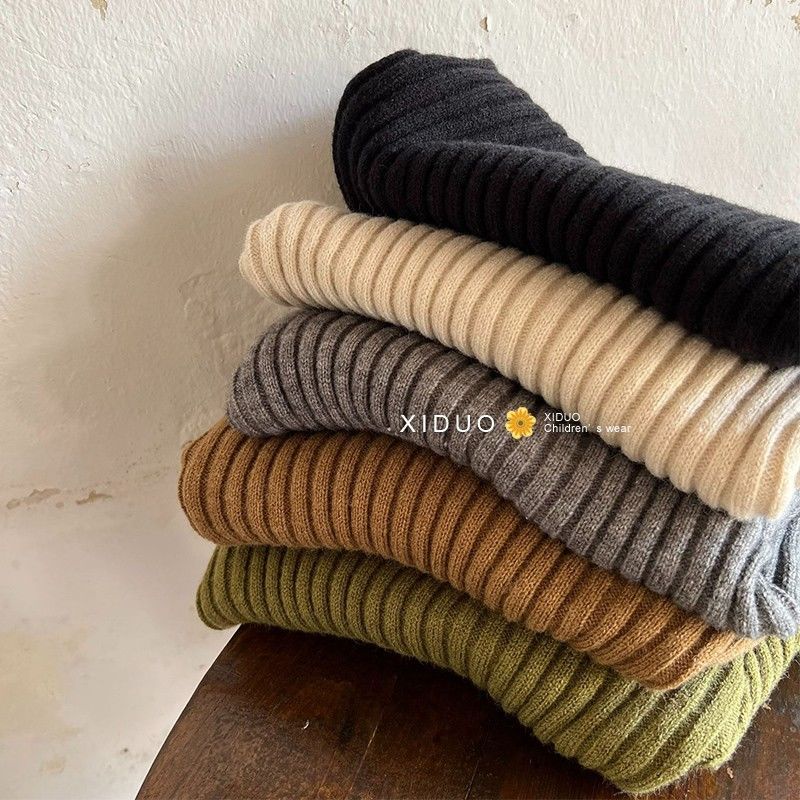 Áo Sweater Cổ Cao Co Giãn Màu Trơn Thời Trang Thu Đông Hàn Quốc Mới Cho Bé Trai Bé Gái