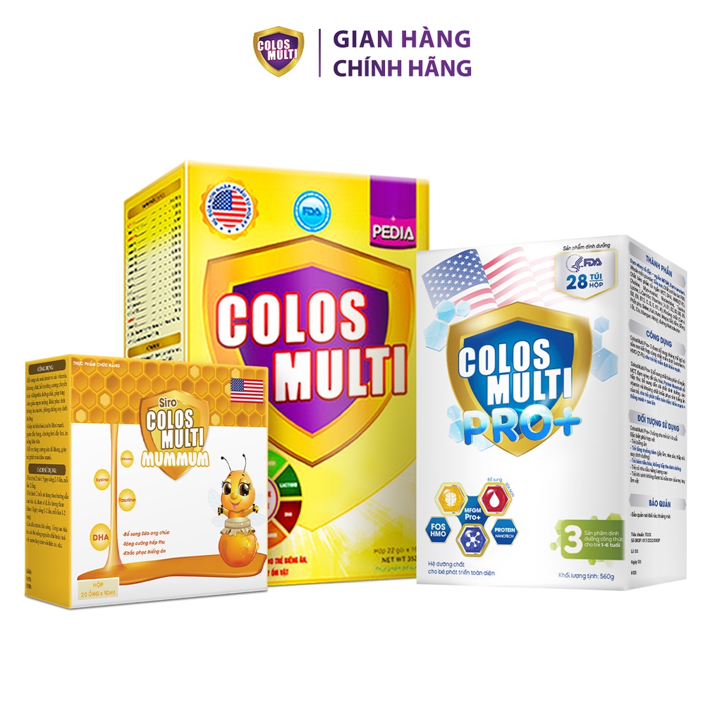 [Combo tiết kiệm] 1 hộp sữa non Colosmulti Pedia + 1 hộp sữa bột Pro+ 3 + 1 hộp Siro Mummum