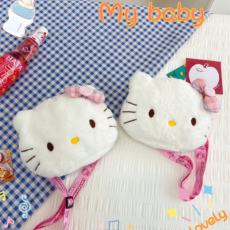 Túi đeo chéo hoạt hình gấu bông Kitty nơ xinh xắn - hàng Quảng Châu có sẳn