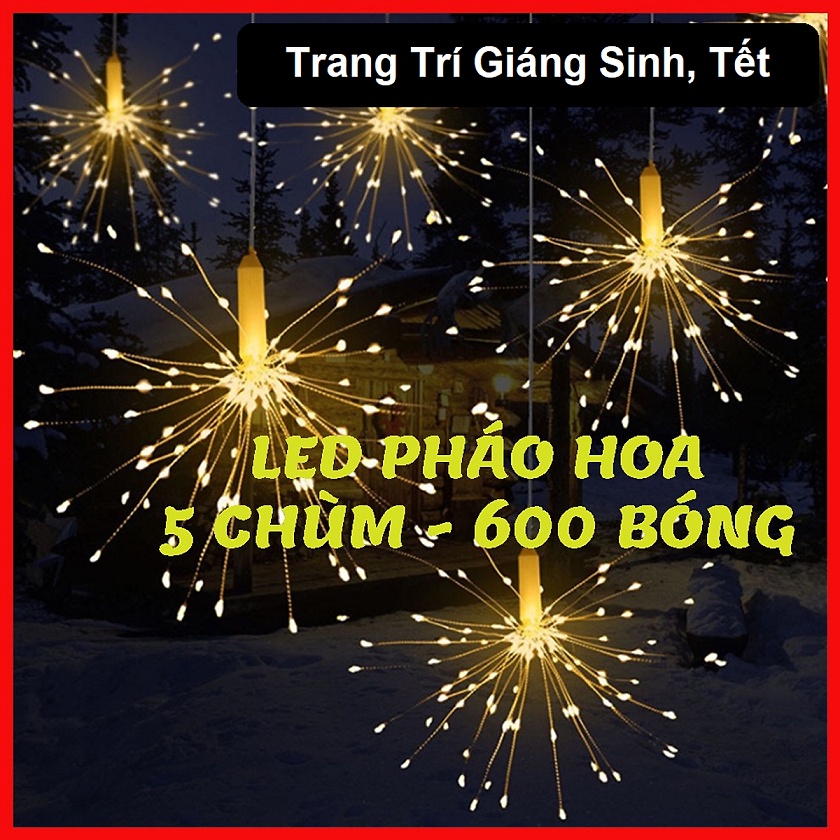 Dây đèn led hình pháo hoa 5 chùm trang trí giáng sinh, tết