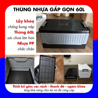 Thùng nhựa đựng đồ gấp gọn 60 lít làm thùng đồ trên xe ô tô, thùng đựng đồ chơi trẻ em, hàng loại 1 có khóa, cứng cáp