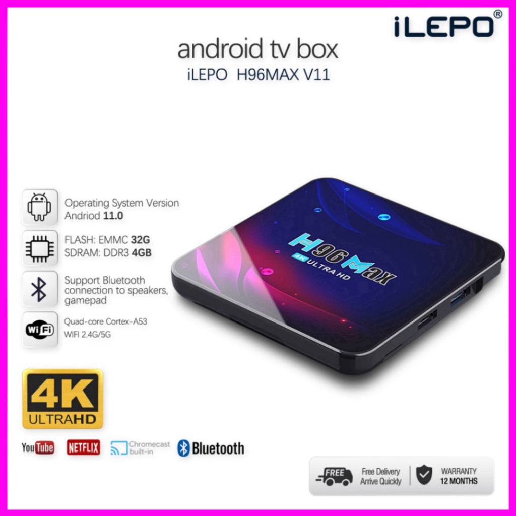 Ram 4G Rom 32G kết nối internet cho tivi thường bảo hành 12 tháng H96maxV11 android tv box