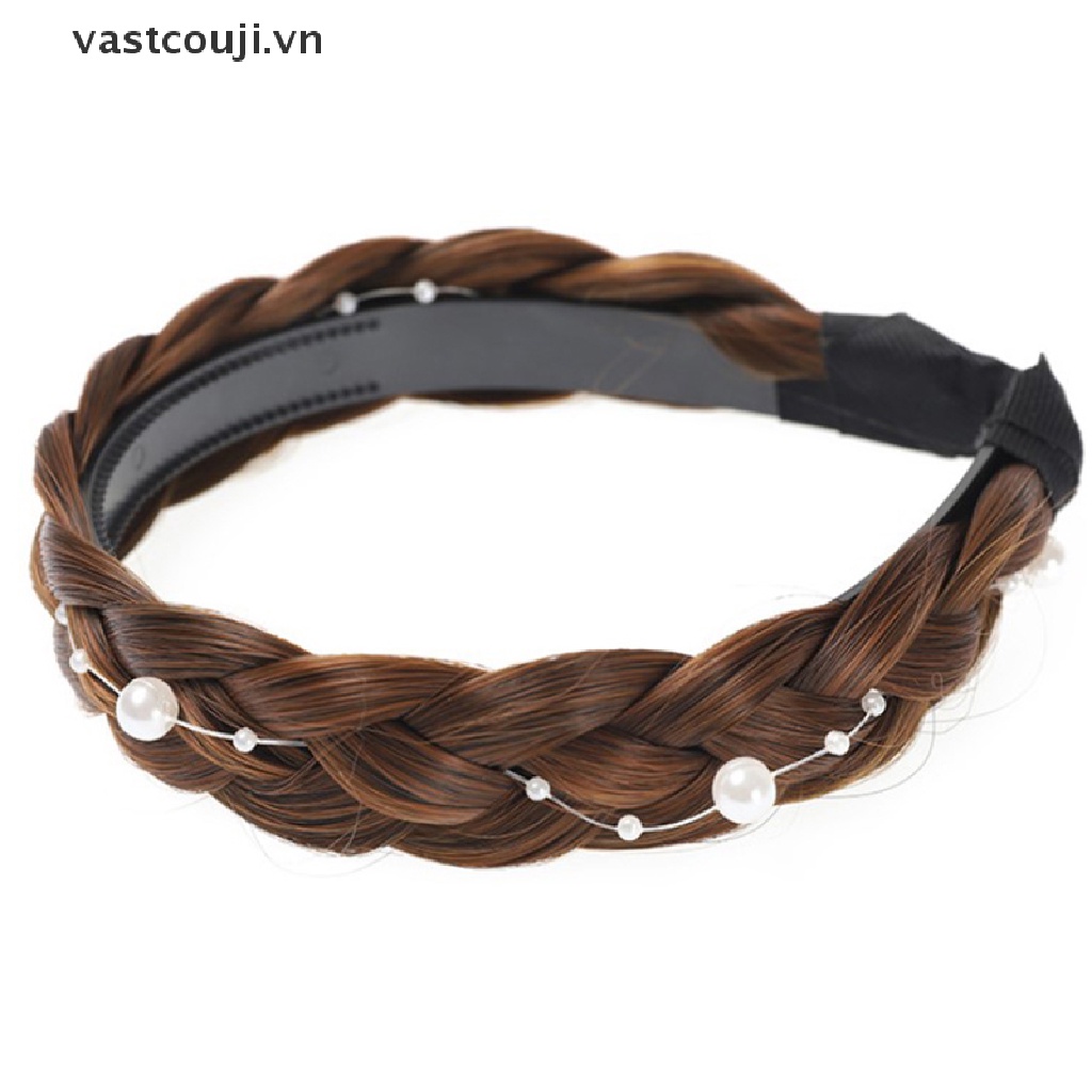 Cài Tóc Dạng Tóc Giả Thắt Bím Handmade Đính Ngọc Trai Phong Cách Retro Cho Nữ