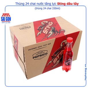 Thùng 24 chai nước tăng lực Sting dâu 330ml giúp bổ sung năng lượng và tỉnh táo cho ngày dài năng động