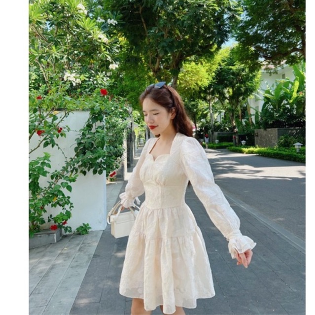 Đầm Aurora, đầm công chúa vải organza hoa dập - Flower & Dot
