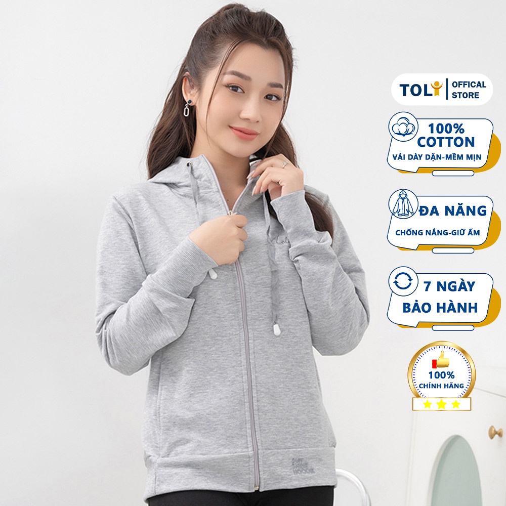 Áo Khoác Nữ đa năng TOLI, có mũ rộng, có túi trong, Form suông cơ bản, Vải nỉ vay cá dày dặn [XÁM-KN09]