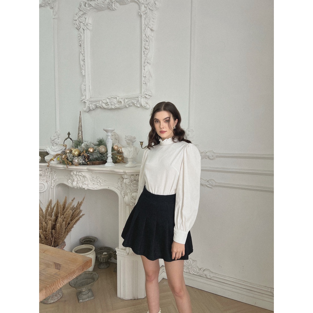 TIFFANY STUDIOS - Sơ Mi Cổ Tròn Tay Phồng Phong Cách Pháp