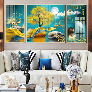 Tranh bộ 3 bức đồng hồ phong cảnh và động vật - đồng hồ kim trôi cao cấp