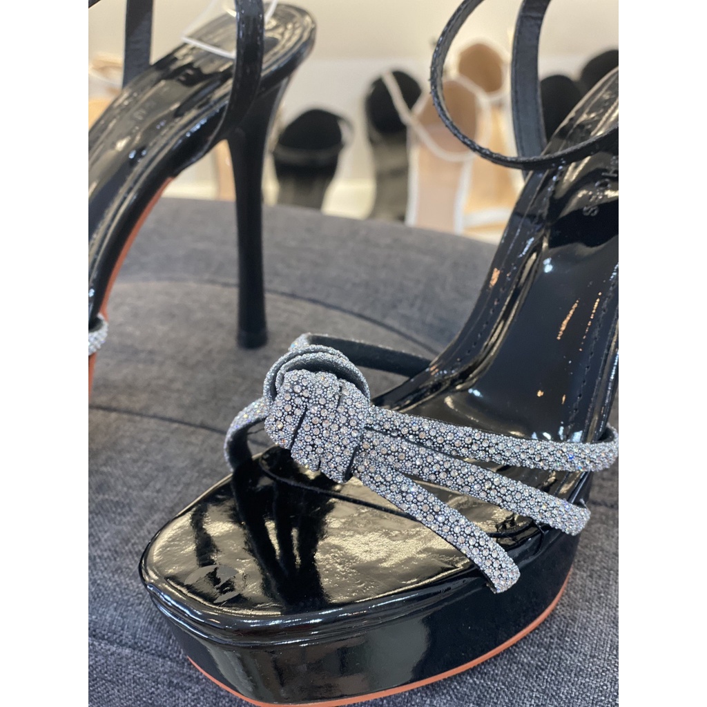 Giày đúp cao gót nữ gót nhọn 12p quai ngang đính đá, hoa hậu đúp cao gót quai đính đá thắt nơ kiểu mới HD33