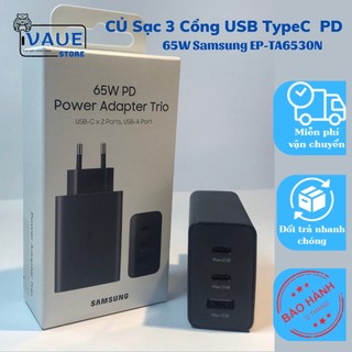 Củ sạc siêu nhanh 3 cổng 65w chính hãng samsung ep-ta6530n -