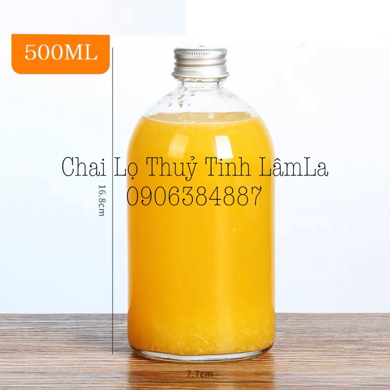 Chai Thuỷ Tinh Tròn Miệng Nhỏ Nắp Nhôm 350ml || Đựng Nước Ép , Sữa Chua Trái Cây , Coffee