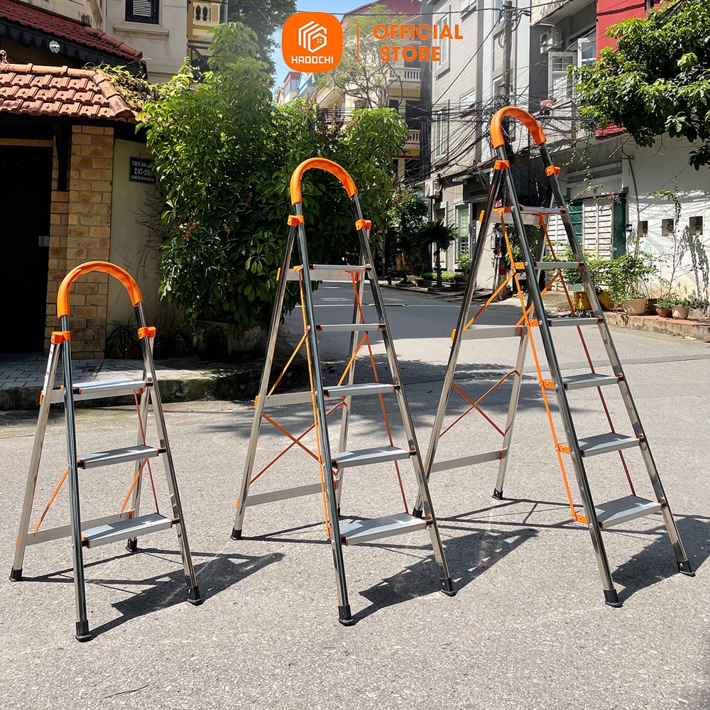Thang nhôm ghế gấp gọn thông minh nhập khẩu chính hãng HADOCHI - Thang inox cao cấp cứng cáp an toàn 3,4,5,6,7 bậc