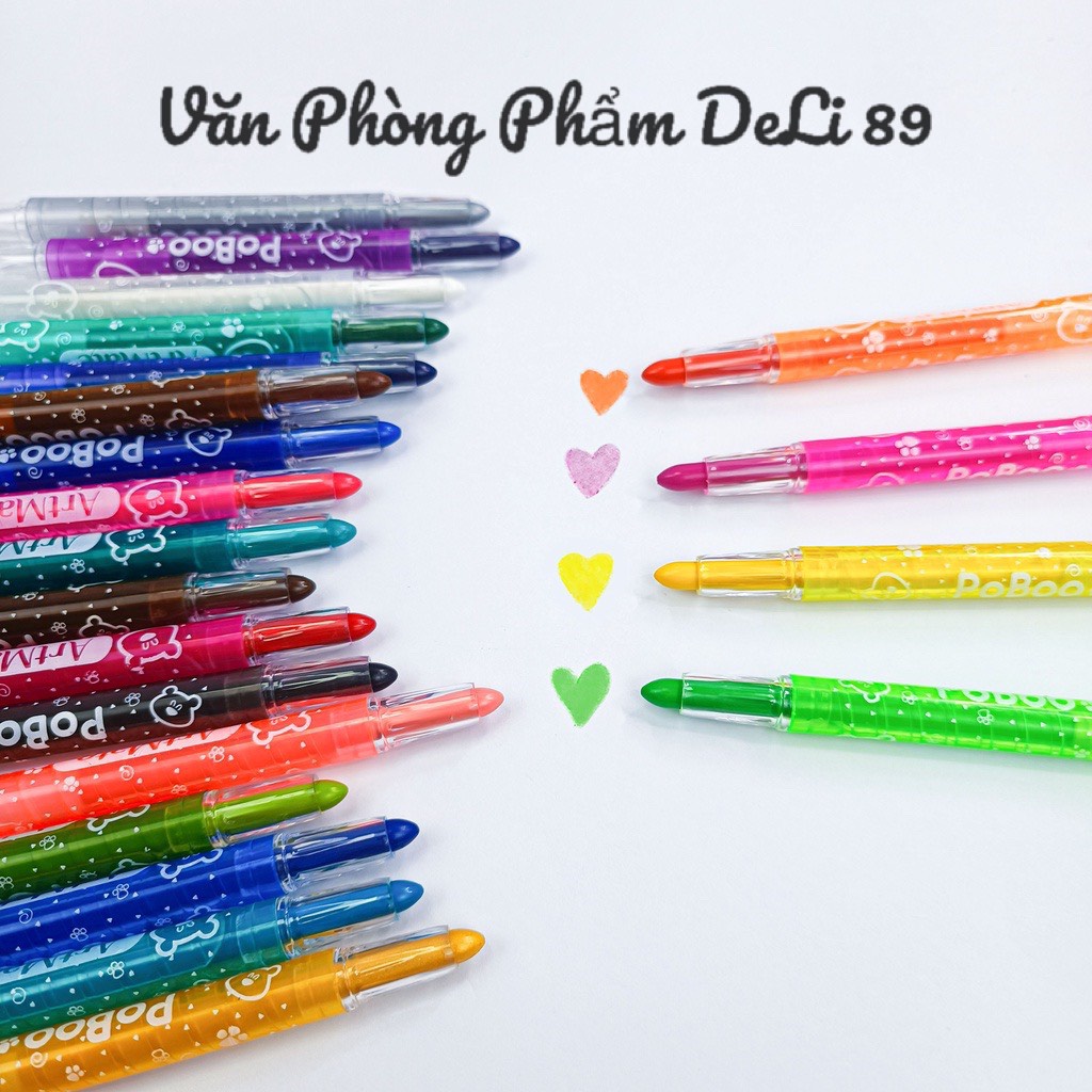 Bút sáp vặn 12, 18, 24 màu vỏ trong suốt