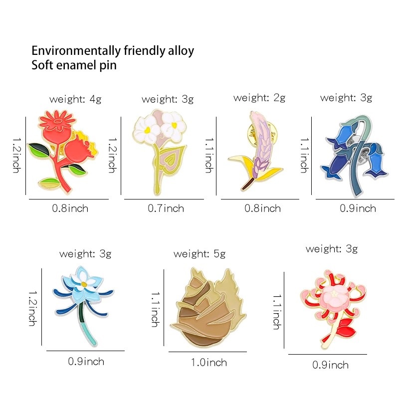 Pin cài áo các loài hoa trong Genshin Impact hoa nghê thường lưu ly thanh tâm ớt tuyệt vân măng trúc - GC534